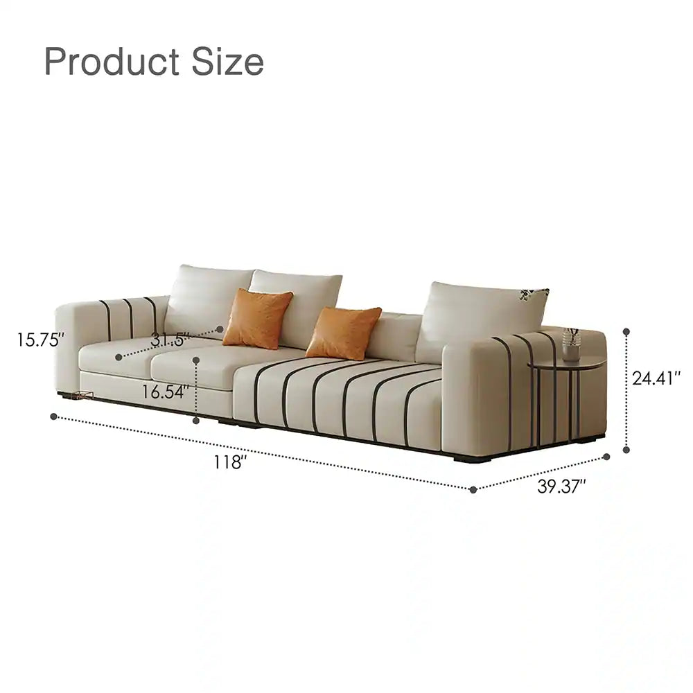 118'' Cream Piano-Patterned Three-Seater Sofa