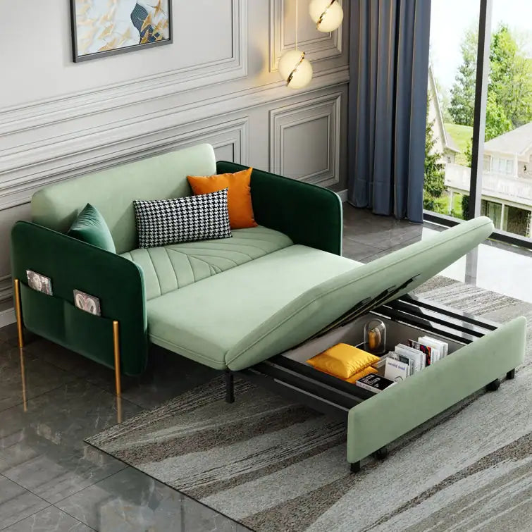 53.5" Full Sleeper Sofa Upholstered Convertible Sofa Bed 3-in-1 Sleeper Sofa Couch, Small Tufted Velvet