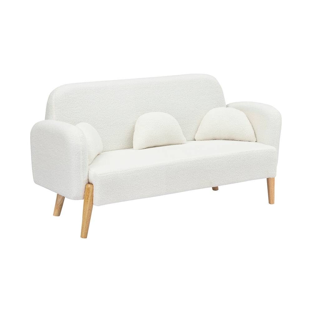 59" New Teddy Small Sofa, Tufted Back, Solid Wood Legs, Comes with Three Throw Pillows