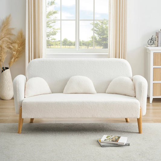 59" New Teddy Small Sofa, Tufted Back, Solid Wood Legs, Comes with Three Throw Pillows