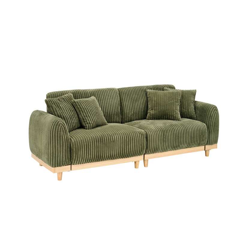 85" Modern Corduroy Loaf Sofa with Four Throw Pillows