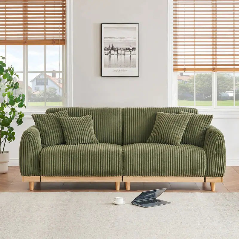 85" Modern Corduroy Loaf Sofa with Four Throw Pillows