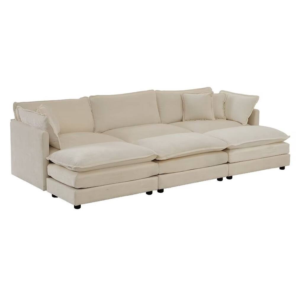 Comfort U Shaped Couch with Reversible Chaise,Ottomans,Beige Chenille