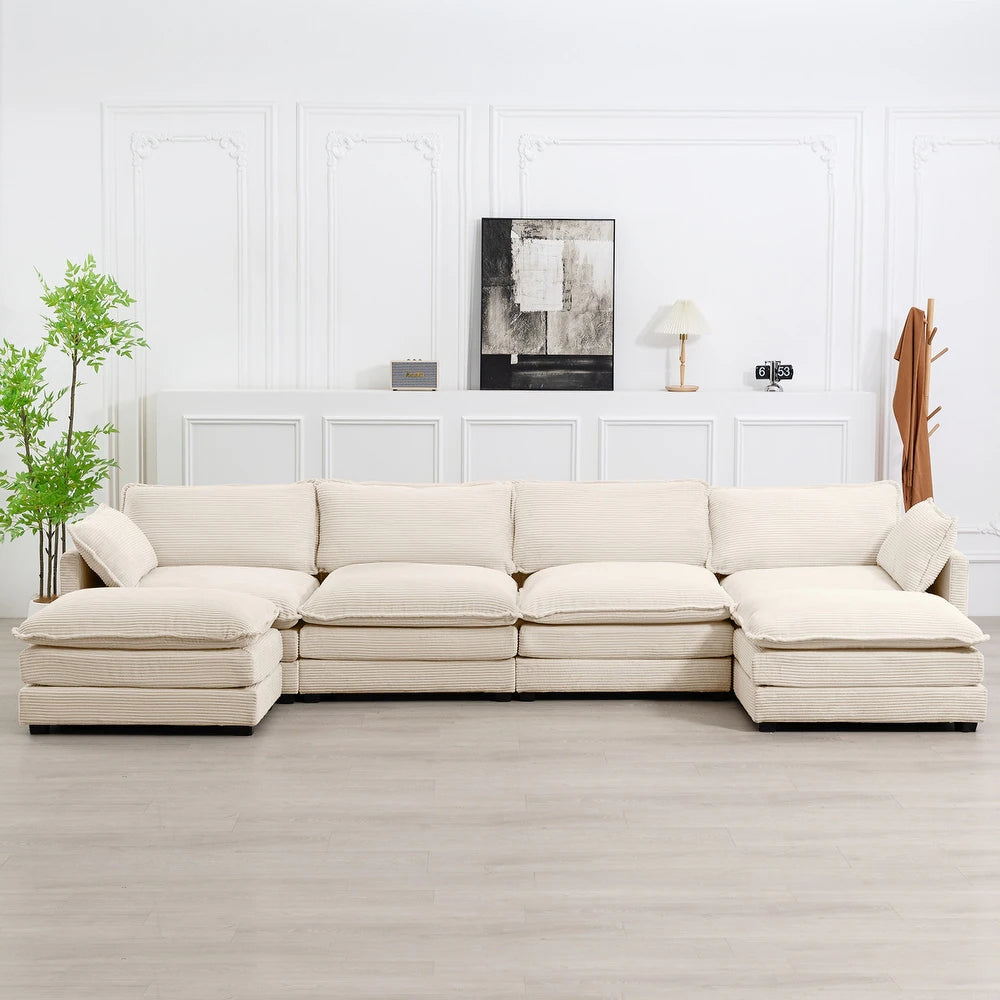 Corduroy Sectional Sofa with Removable Ottomans and Ultra-soft Cushions for Living Room & Bedroom