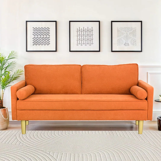 Exquisite 65 in. Orange Polyester 2-Seater Loveseat with Side Pockets and Round Pillows