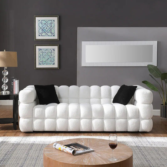 Wayna Modern Square Sofa, Sherpa Thick Cushion Double Sofa